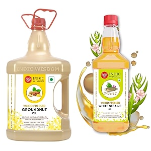 indicwisdom wood pressed oils groundnut oil 5 liter  white sesame oil 500 ml cold pressed oil - extracted on wooden churner
