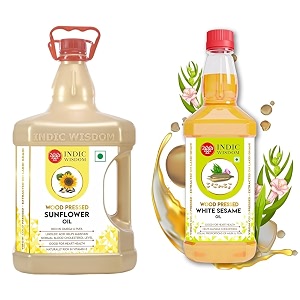 indicwisdom wood pressed oils sunflower oil 5 liter  white sesame oil 500 ml cold pressed oil - extracted on wooden churner