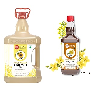 indicwisdom wood pressed oils sunflower oil 5 liter  mustard oil 500 ml cold pressed oil - extracted on wooden churner
