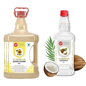 indicwisdom wood pressed oils sunflower oil 5 liter  coconut oil 500 ml cold pressed oil - extracted on wooden churner