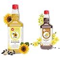 IndicWisdom Wood Pressed Oils (Sunflower Oil 1 Liter | Mustard Oil 500 ML) (Cold Pressed Oil - Extracted on Wooden Churner)