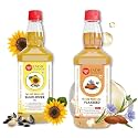IndicWisdom Wood Pressed Oils (Sunflower Oil 1 Liter | Flaxseed Oil 200 ML) (Cold Pressed Oil - Extracted on Wooden Churner)