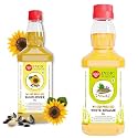 IndicWisdom Wood Pressed Oils (Sunflower Oil 1 Liter | White Sesame Oil 200 ML) (Cold Pressed Oil - Extracted on Wooden Churner)