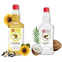 IndicWisdom Wood Pressed Oils (Sunflower Oil 1 Liter - Pack of 2 | Mustard Oil 500 ML) (Cold Pressed Oil - Extracted on Wooden Churner)