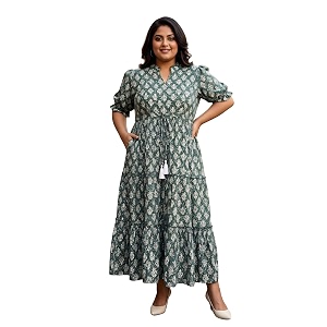 Indietoga Womens Floral Printed Pure Cotton Tiered