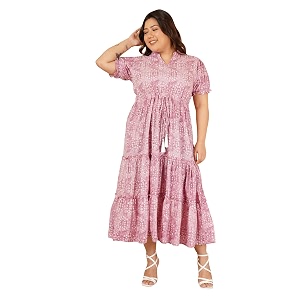 Indietoga Womens Floral Printed Pure Cotton Tiered