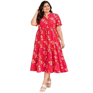Indietoga Womens Floral Printed Pure Cotton Tiered