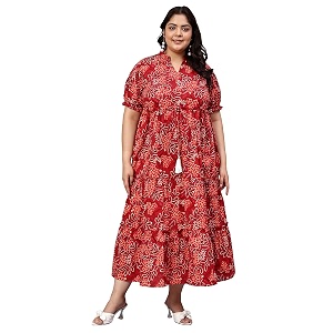 Indietoga Womens Floral Printed Pure Cotton Tiered