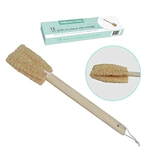 indigenous living natural loofah back scrubber for bathing amp exfoliating  organic sun-dried luffa body brush with 15 inch wooden handle  eco-friendly shower sponge for face back amp body