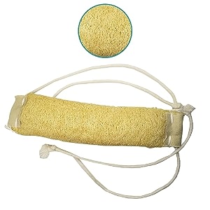 natural loofah back scrubber belt with long cotton threads  organic exfoliating bath strap for back body amp feet  eco-friendly bath sponge for smooth radiant skin soft loofah with 10-inch thread handles