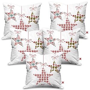 indigifts christmas gifts colorful christmas motifs composed in hanging stars printed white set of 5 cushion cover 16x16 inches