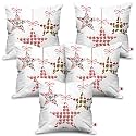 Indigifts Christmas Gifts Colorful Christmas Motifs Composed in Hanging Stars Printed White Set of 5 Cushion Cover 16x16 inches