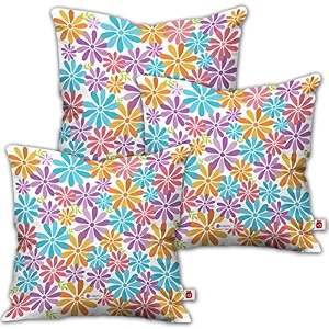 indigifts funky home decoration colourful summer flowers pattern multi cushion cover 18x18 inch set of 3