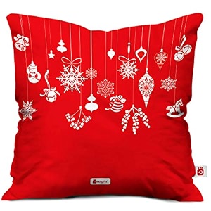 indigifts soft poly satin festive ornaments and charms printed cushion cover 16x16 inches red