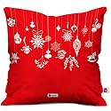 Indigifts Soft Poly Satin:: Festive Ornaments and Charms Printed Cushion Cover (16X16 inches:: Red)