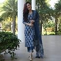 Indigo Blue Printed Cotton Kurta Set with
