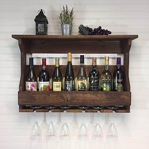 wall hanging design bar  bar cabinets for home  mini bar for home  solid wood make wine storage cabinet with glass hanging space- finish10