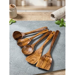 indigoart wooden spoons for cooking kitchen utensils set spatula for high heat stirring baking non stick pots and pans neem wood spoonsspatula for nonstick cookware set of 5