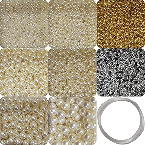 indikonb 3100 pcs beads 9 in 1 moti for jewelry making includes pearl motis of size 3 4 5 6 8 10 mm  silver and gold bead  pearl beads for jewellery embroidery work and craft m6 - cream
