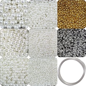 indikonb 3100 pcs beads 9 in 1 moti for jewelry making includes pearl motis of size 3 4 5 6 8 10 mm  silver and gold bead  pearl beads for jewelleryembroidery work and craft-m6 - white