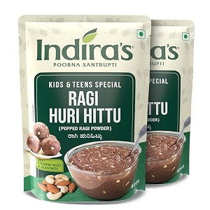 indira s ragi huri hittu teens kids special 400g pack of 2 popped ragi finger millet flour with cashew nuts malt spices malt mix instant porridge mix