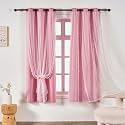 indistar Colourful Stripe Star Cut-Out Blackout Curtains for Bedroom,2 Layers Mix Design of Fabric &amp; Tulle,Pretty Window Curtain for Kids Room 1 Panel (W35 x L63 Pink)
