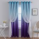 indistar Colourful Stripe Star Cut-Out Blackout Curtains for Bedroom,2 Layers Mix Design of Fabric &amp; Tulle,Pretty Window Curtain for Kids Room 1 Panel (W52 x L63 Blue Purple)