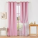 indistar Colourful Stripe Star Cut-Out Blackout Curtains for Bedroom,2 Layers Mix Design of Fabric &amp; Tulle,Pretty Window Curtain for Kids Room 1 Panel (W35 x L80 Pink)