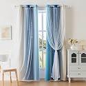 indistar Star Blackout Curtains for Girls Kids Bedroom, Colourful Stripe Window Curtain Panels, 2 Layer Lace Drapes, Room Darkening Curtain for Living Room Decor, 1 Panel（Blue W35 x L45 inch）