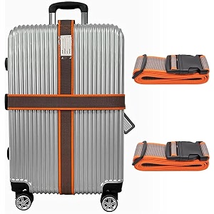 inditradition adjustable nylon luggage straps belt tsa approved suitcase belt 2 meter length pack of 2 grey amp orange