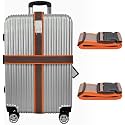 Inditradition Adjustable Nylon Luggage Straps Belt, TSA Approved Suitcase Belt, 2 Meter Length (Pack of 2) (Grey & Orange)