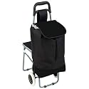Inditradition Foldable Shopping Trolley Dolly for Groceries with Wheels, in-Built Attached Chair | Shopping Cart Bag 90x45x33.5 cm (30 Liter Bag) - Black