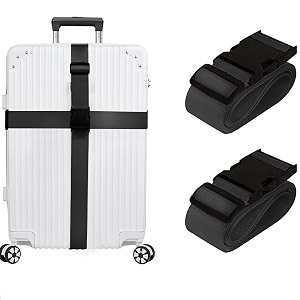 inditradition adjustable nylon luggage straps belt tsa approved suitcase belt 2 meter length pack of 2 black