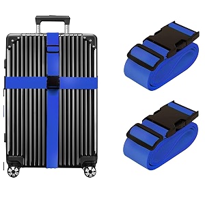 inditradition adjustable nylon luggage straps belt tsa approved suitcase belt 2 meter length pack of 2 blue