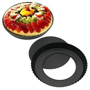 inditradition quiche tart pan baking pie pan  non-stick removable loose bottom  20 cm diameter carbon steel black