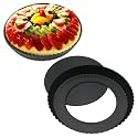 Inditradition Quiche Tart Pan, Baking Pie Pan | Non-Stick Removable Loose Bottom | 20 CM Diameter, Carbon Steel (Black)