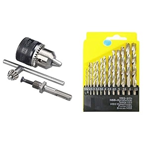 inditrust 13mm drill chuck and key set heavy duty with adaptor and 13pc hss drill set