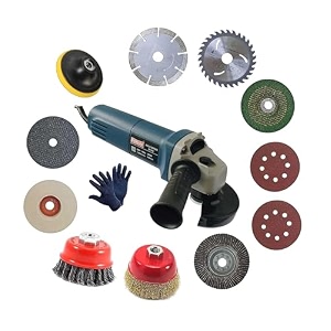 inditrust dumdaar 850w sliding angle grinder machine blue with gloves amp multi type 11pc wheel set