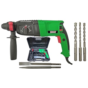 inditrust dumdaar dm26 1600w 26mm hammer drill with sds drill bits and chisels green