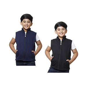indiweaves boys solid fleece warm sleeveless jackets for winters pack of 2 blackyellow