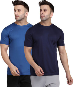 indizo solid men round neck blue t-shirt