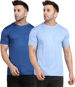indizo solid men round neck blue t-shirt