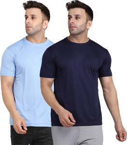 indizo solid men round neck blue t-shirt