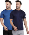INDIZO Solid Men Round Neck Blue T-Shirt