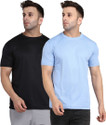 INDIZO Solid Men Round Neck Blue, Black T-Shirt