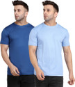 INDIZO Solid Men Round Neck Blue T-Shirt