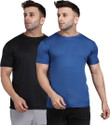 INDIZO Solid Men Round Neck Blue, Black T-Shirt