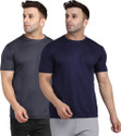 INDIZO Solid Men Round Neck Blue, Grey T-Shirt