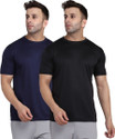 INDIZO Solid Men Round Neck Dark Blue, Black T-Shirt