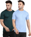 INDIZO Solid Men Round Neck Green, Blue T-Shirt